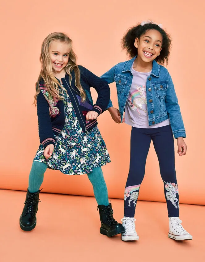 Children Unicorn Rainbow Leggings Blue Monsoon Trousers and Shorts