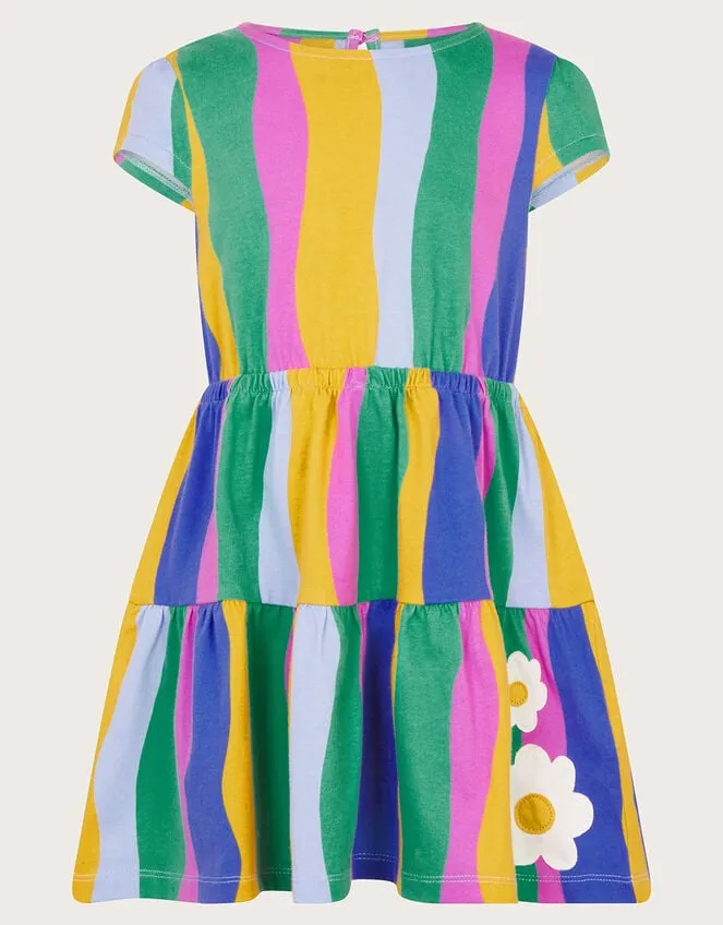 Children Wavy Stripe Tiered Dress Multi Monsoon Casualwear Collection