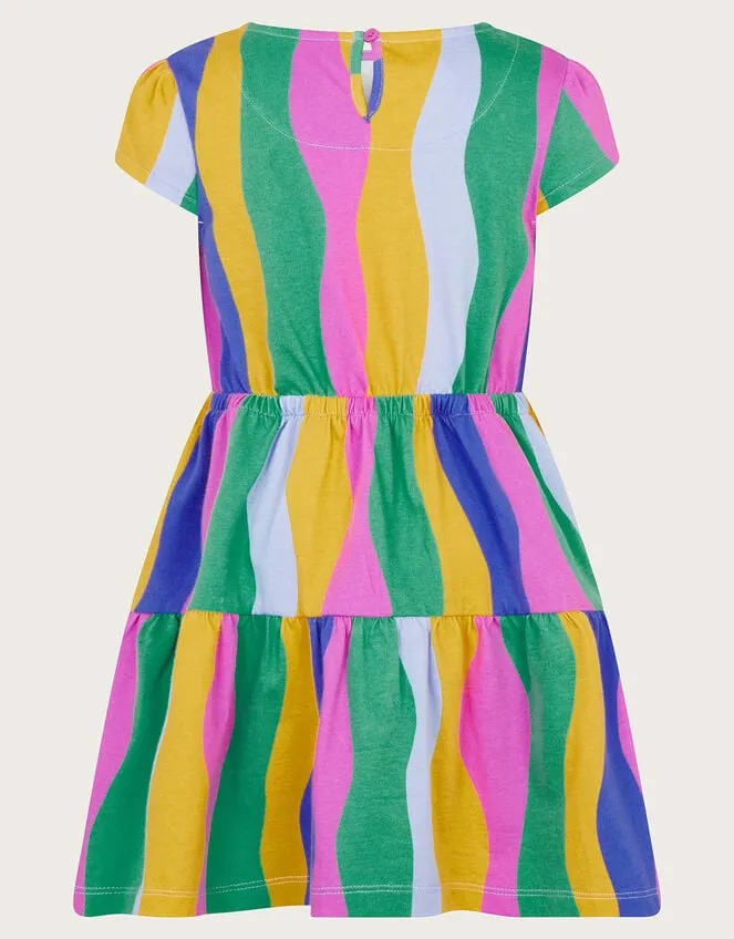 Children Wavy Stripe Tiered Dress Multi Monsoon Casualwear Collection