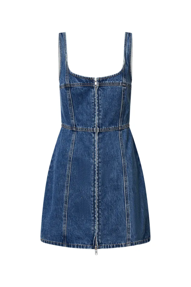 Chrysoula Mini Dress 8211 Square Neck Zip Front Sleeveless Bodycon Denim In Mid Blue Wash Women Showpo Denim