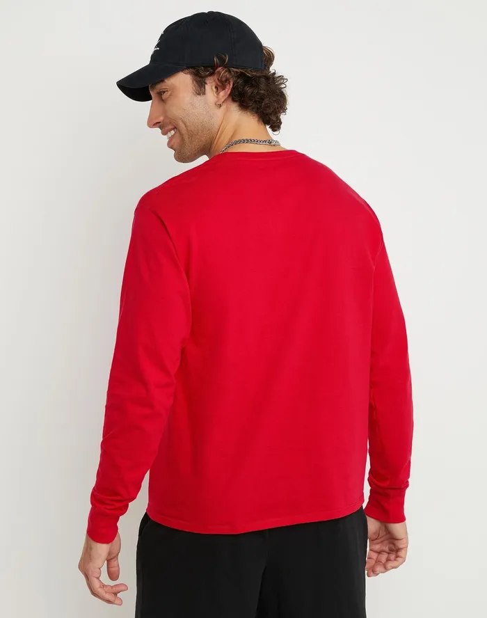 Classic Graphic LongSleeve TShirt Screenprint Script Logo Scarlet Men Champion TShirts and Tops