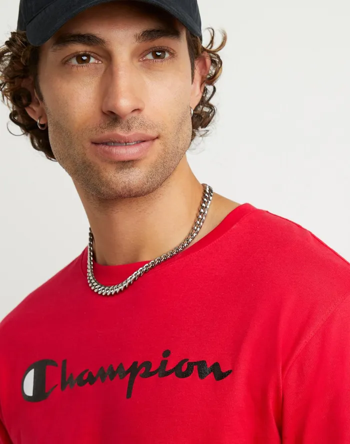 Classic Graphic LongSleeve TShirt Screenprint Script Logo Scarlet Men Champion TShirts and Tops