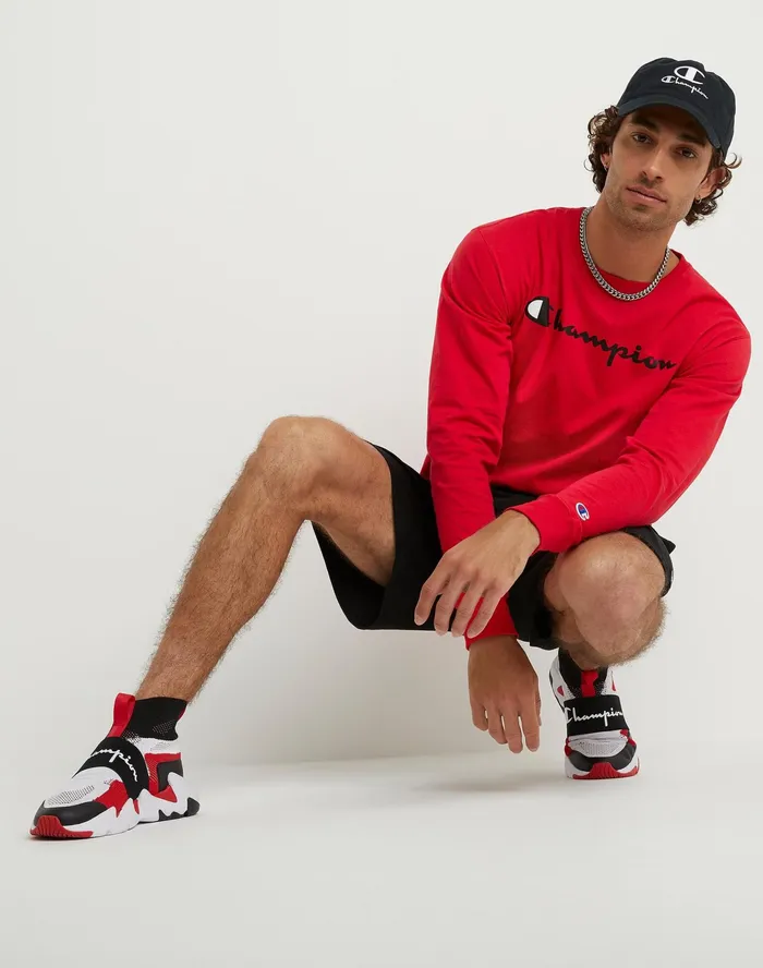 Classic Graphic LongSleeve TShirt Screenprint Script Logo Scarlet Men Champion TShirts and Tops