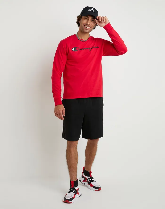 Classic Graphic LongSleeve TShirt Screenprint Script Logo Scarlet Men Champion TShirts and Tops