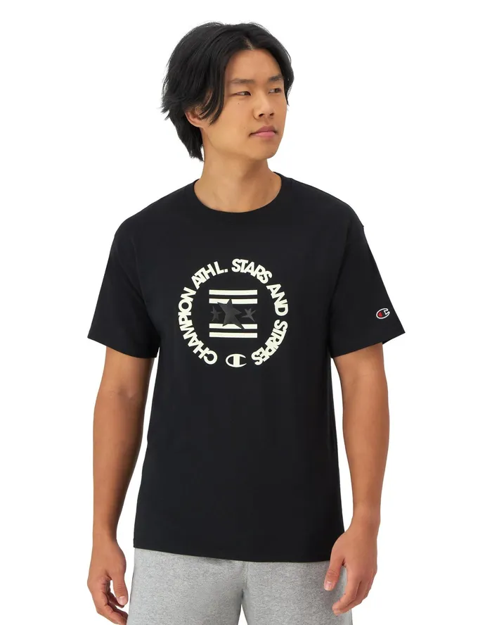 Classic Graphic TShirt Champion Stars and Stripes Black Men Champion TShirts and Tops