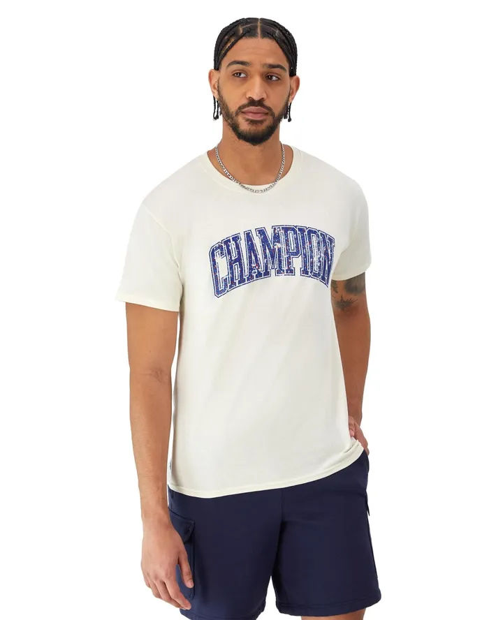 Classic Graphic TShirt Distressed Champion Stars Natural Men Champion TShirts and Tops