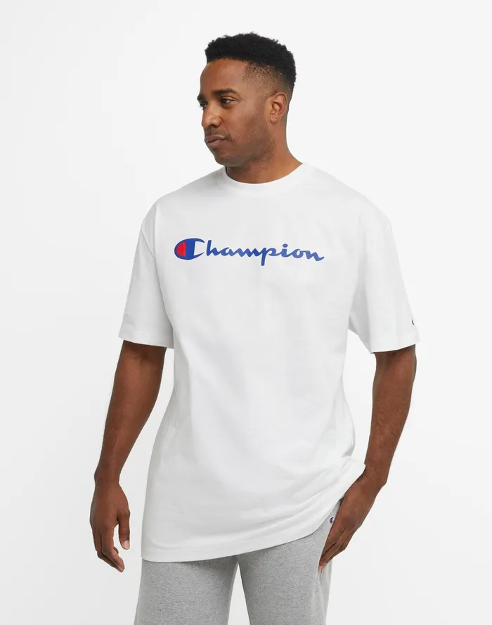 Classic Graphic TShirt Script Logo Big and Tall White Men Champion TShirts and Tops