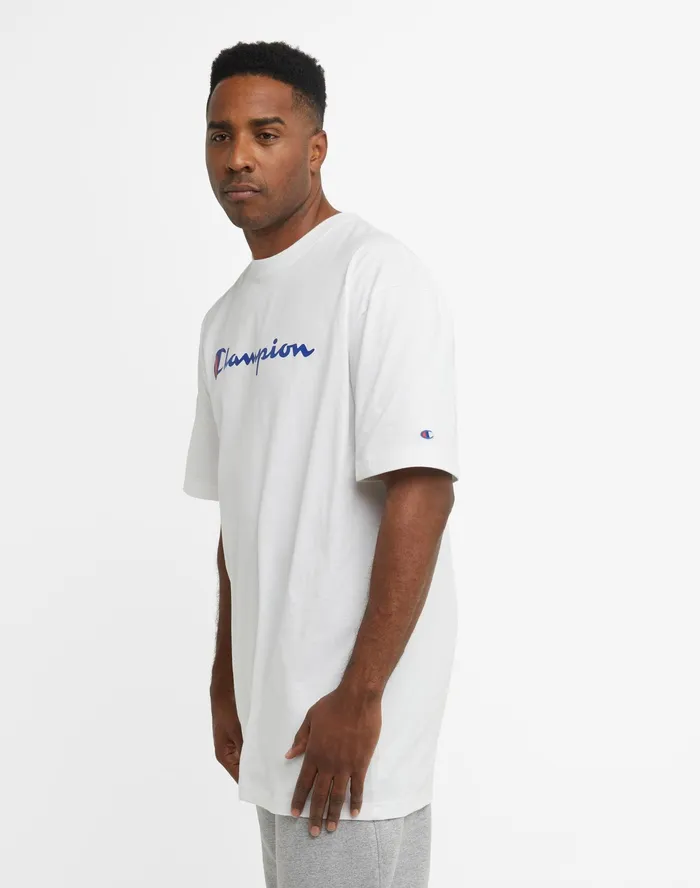 Classic Graphic TShirt Script Logo Big and Tall White Men Champion TShirts and Tops