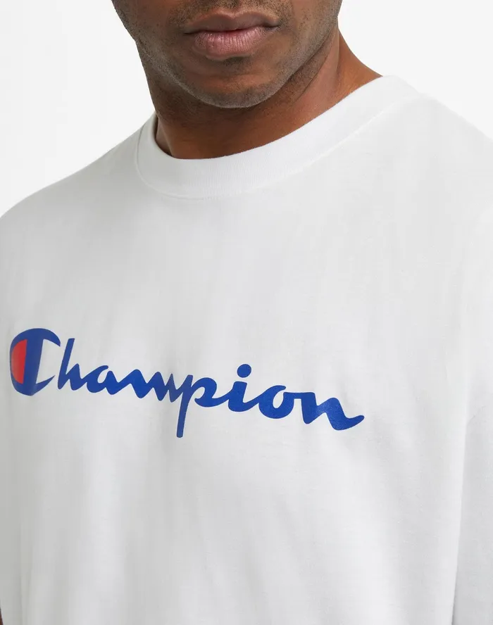 Classic Graphic TShirt Script Logo Big and Tall White Men Champion TShirts and Tops