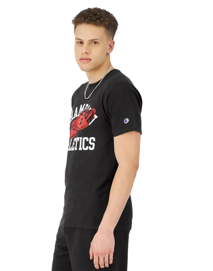 Classic Graphic TShirt Winged Foot Logo Black Men Champion TShirts and Tops