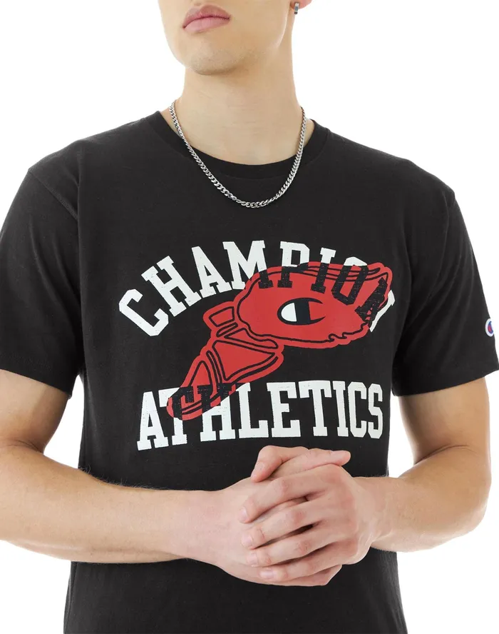 Classic Graphic TShirt Winged Foot Logo Black Men Champion TShirts and Tops