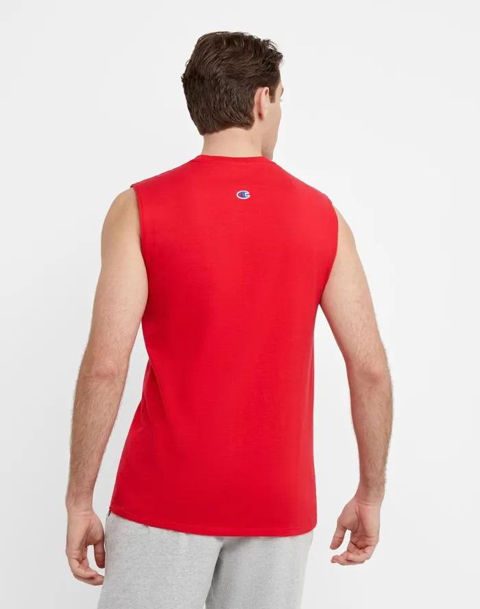 Classic Muscle Tank Script Logo Scarlet Men Champion TShirts and Tops