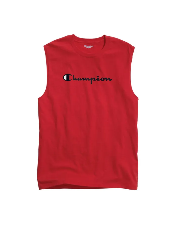 Classic Muscle Tank Script Logo Scarlet Men Champion TShirts and Tops