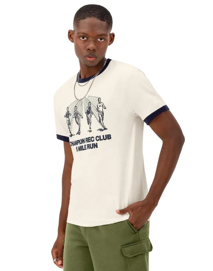 Classic Ringer Graphic TShirt Rec Club Run Natural Men Champion TShirts and Tops