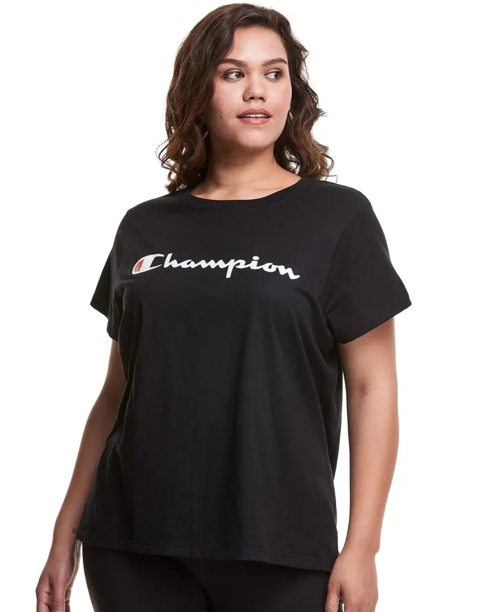 Classic TShirt Script Logo Plus Size Black Women Champion TShirts and Tops