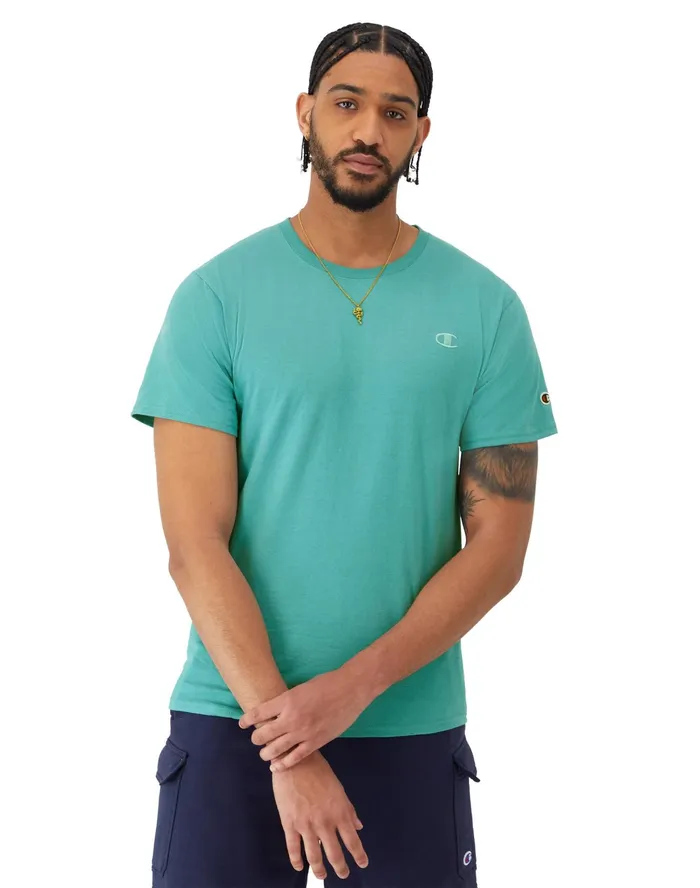 Classic Tee Embroidered C Logo Aqua Crush Men Champion TShirts and Tops