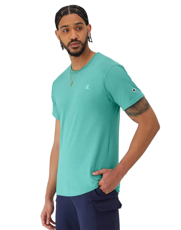 Classic Tee Embroidered C Logo Aqua Crush Men Champion TShirts and Tops