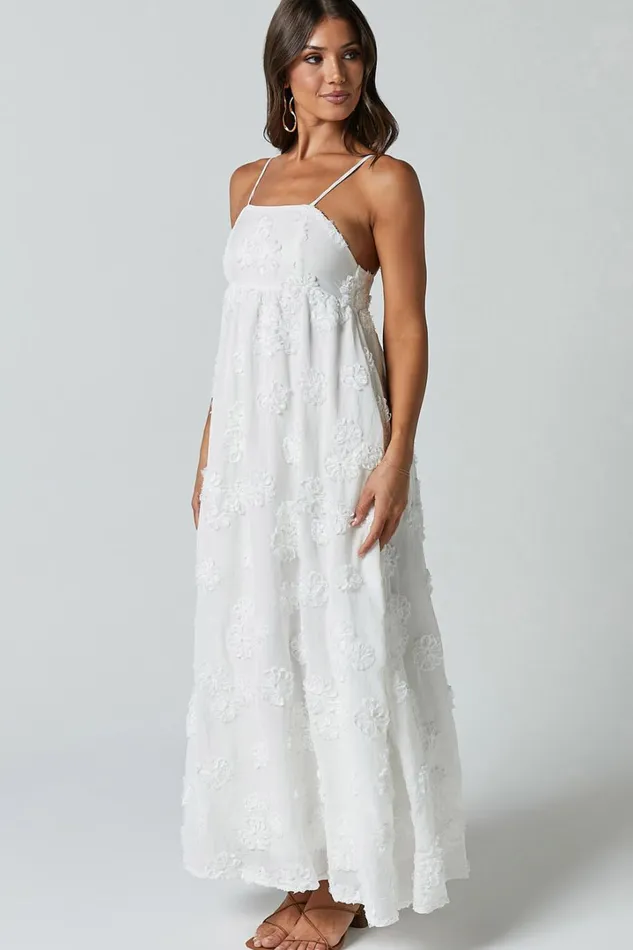 Claya Maxi Dress 8211 Sleeveless Straight Neckline Floral Detail Dress In White Embroidery Women Showpo Maternity Clothes