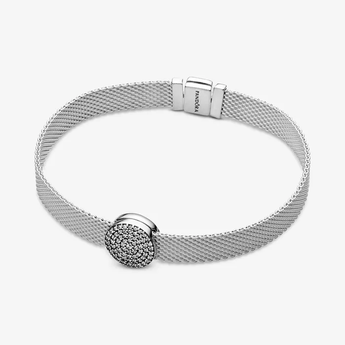 Clips Women Pandora Round Pav Clip Charm Sterling Silver