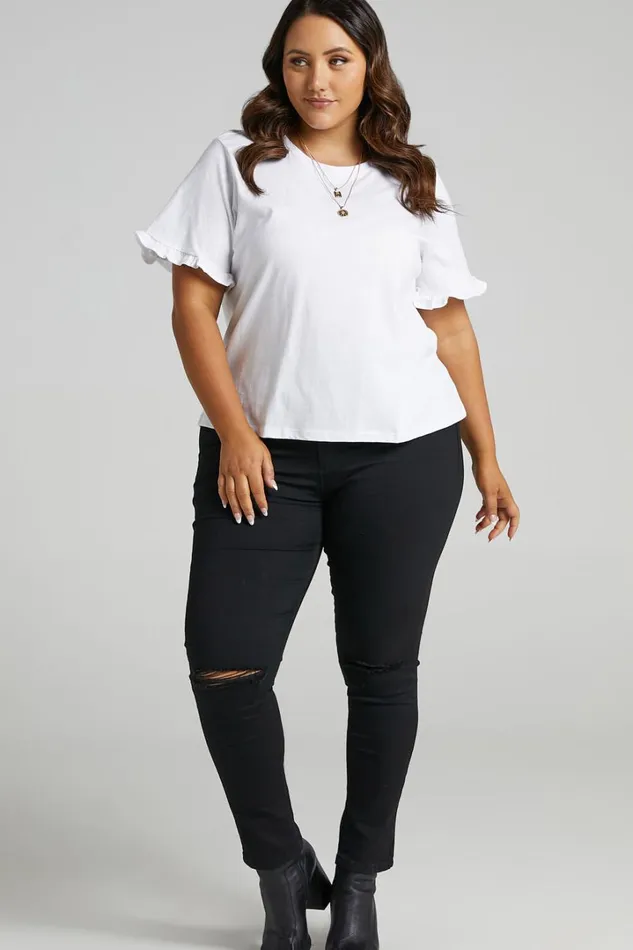 Closer To Home Tee 8211 Ruffle Sleeve Tee In White Women Showpo Basics