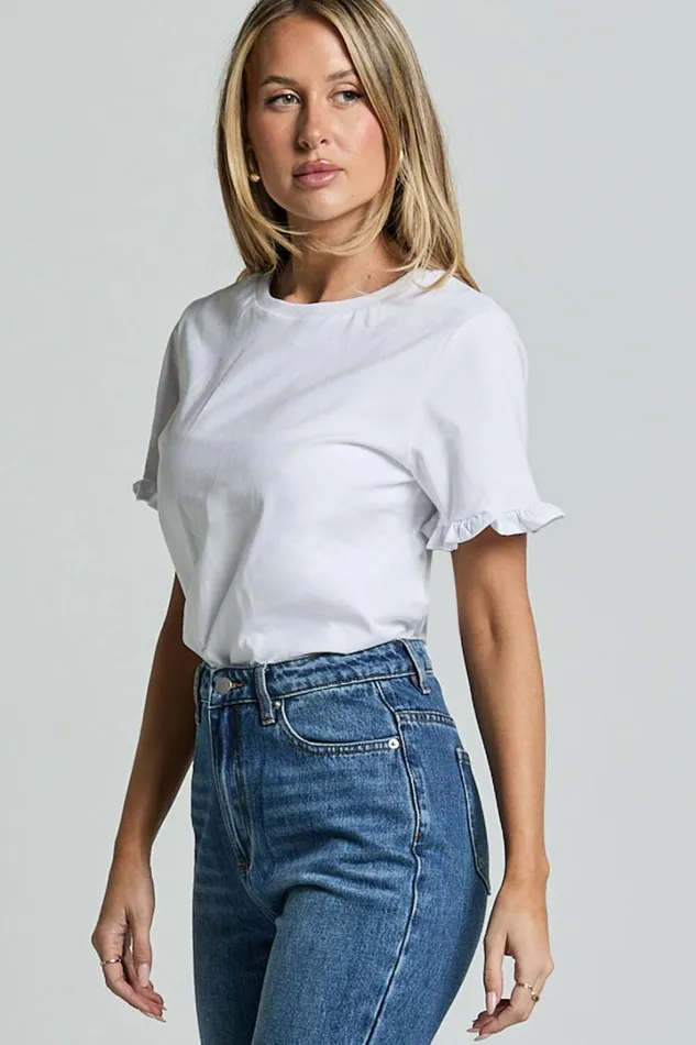 Closer To Home Tee 8211 Ruffle Sleeve Tee In White Women Showpo Basics
