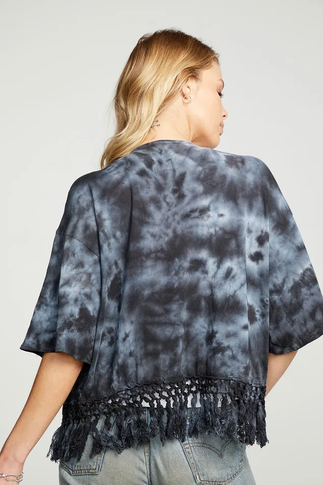 Cloud Jersey Crochet Trim Short Sleeve Kimono Womens Tops Chaser Brand