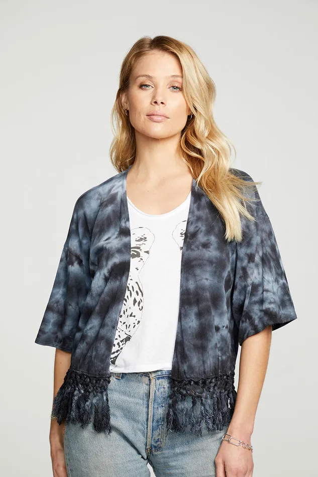 Cloud Jersey Crochet Trim Short Sleeve Kimono Womens Tops Chaser Brand