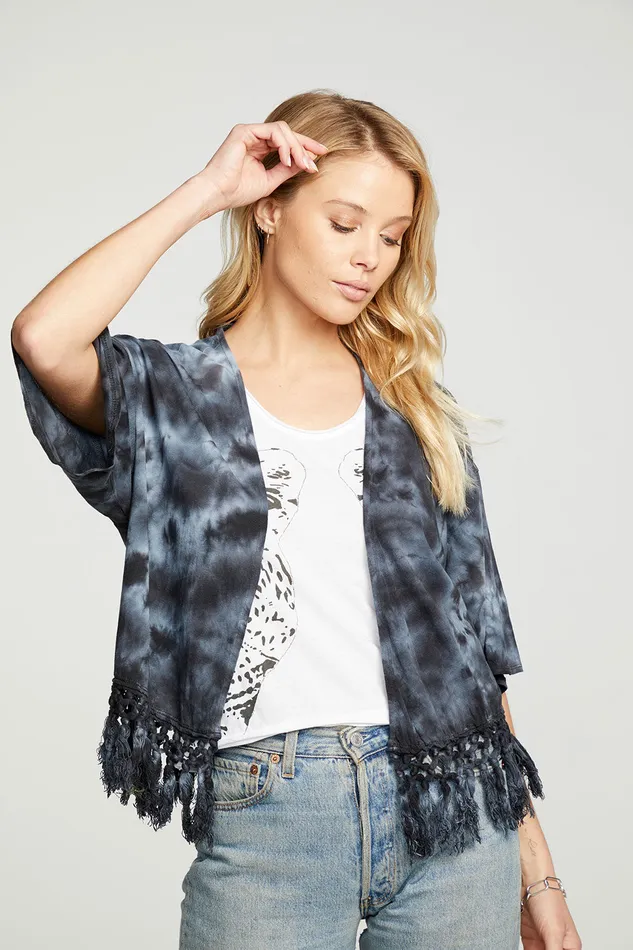 Cloud Jersey Crochet Trim Short Sleeve Kimono Womens Tops Chaser Brand