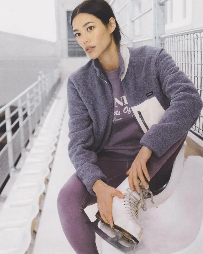 Coats Women Sporty and Rich Zipped Sherpa Jacket 8211 EggplantCream