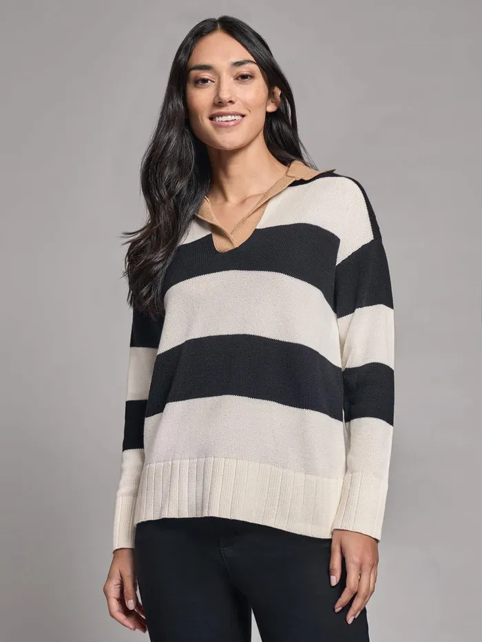 Colorblock Long Sleeve Polo Sweater Women Jones New York Tops and Blouses