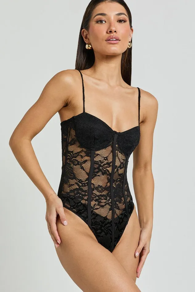 Connie Bodysuit 8211 Lace Corset Bodysuit In Black Women Showpo Tops