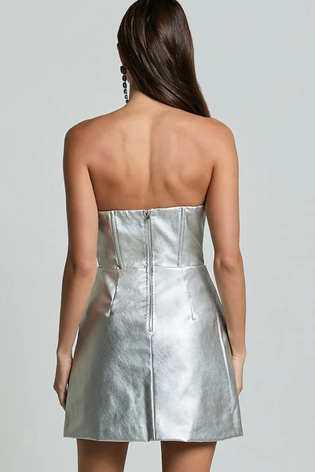 Cooper Mini Dress 8211 Metallic Strapless Dress In Silver Women Showpo Dresses
