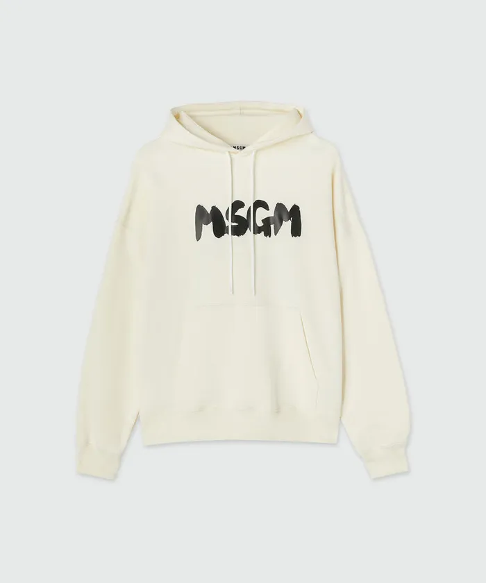 Cotton Hooded Sweatshirt With Brushstroke Logo Men MSGM Hoodies And Sweatshirts