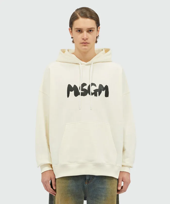 Cotton Hooded Sweatshirt With Brushstroke Logo Men MSGM Hoodies And Sweatshirts