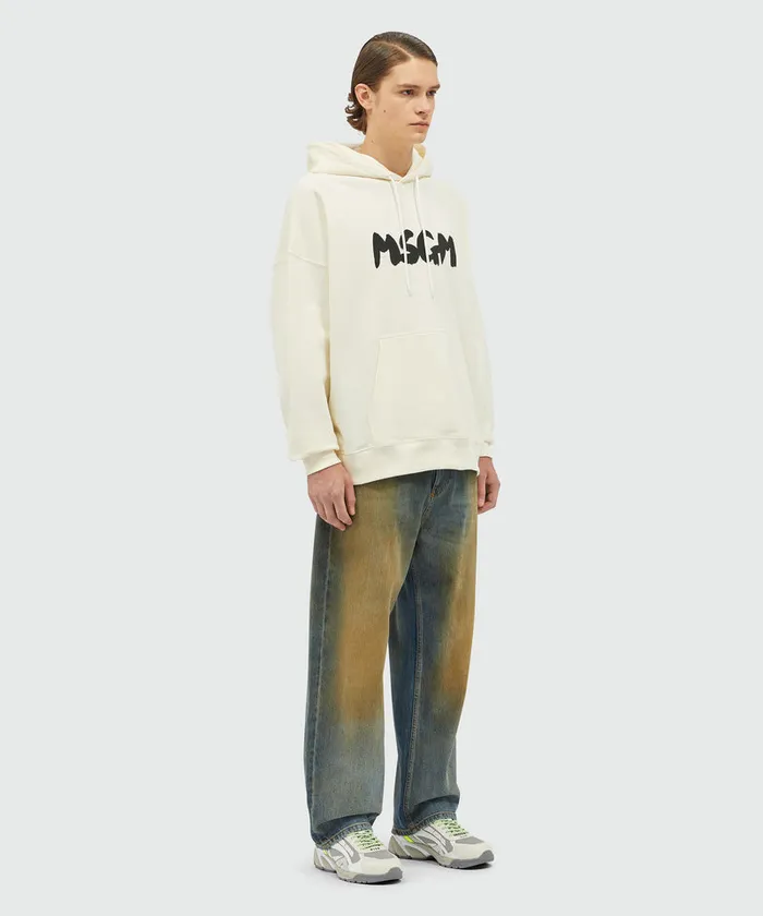 Cotton Hooded Sweatshirt With Brushstroke Logo Men MSGM Hoodies And Sweatshirts