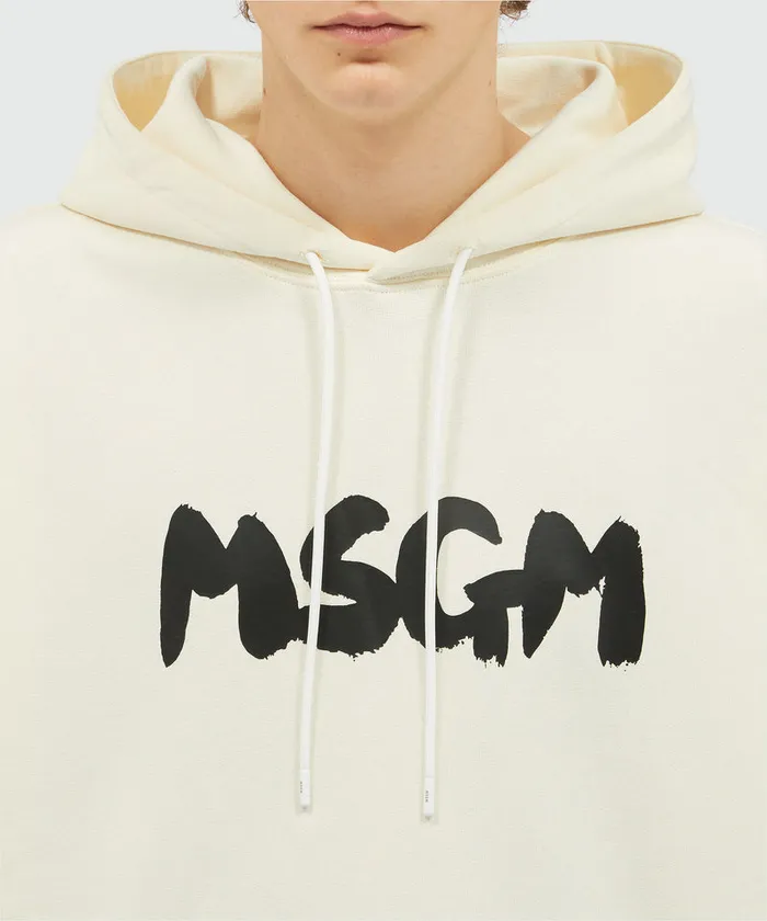 Cotton Hooded Sweatshirt With Brushstroke Logo Men MSGM Hoodies And Sweatshirts