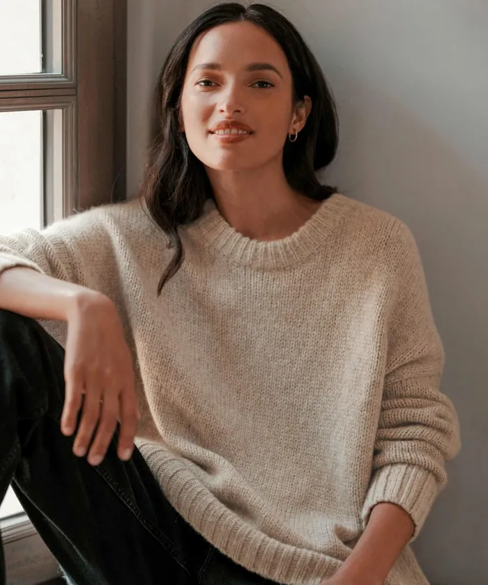 Crewnecks and Pullovers Women Jenni Kayne Alpaca Cocoon Crewneck Oatmeal Oatmeal