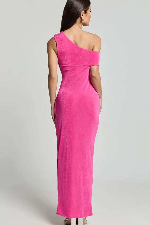 Cristle Midi Dress 8211 One Shoulder Side Cut Out Thigh Split Dress In Hot Pink Women Showpo Dresses