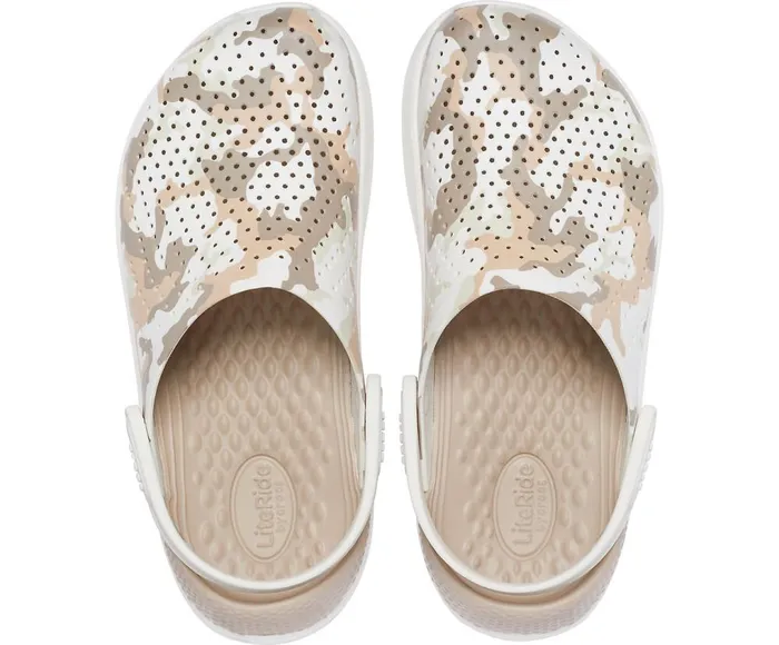 Crocs LiteRide Printed Camo Clog Almost White WomensMens Clogs