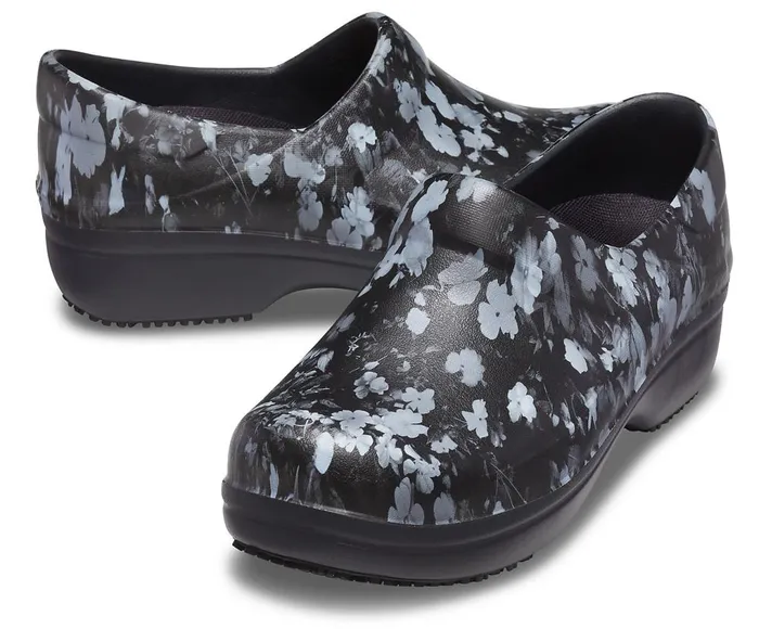 Crocs Neria Pro II Graphic Clog White Black Floral Womens Clogs