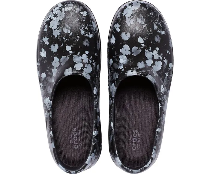 Crocs Neria Pro II Graphic Clog White Black Floral Womens Clogs