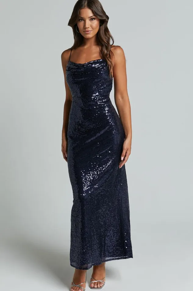 Cynthie Midi Dress 8211 Strappy Cowl Neck Sequin Slip Dress In Navy Women Showpo Dresses Cynthie Midi Dress 8211 Strappy Cowl Neck Sequin Slip Dress In Navy Women Showpo Dresses