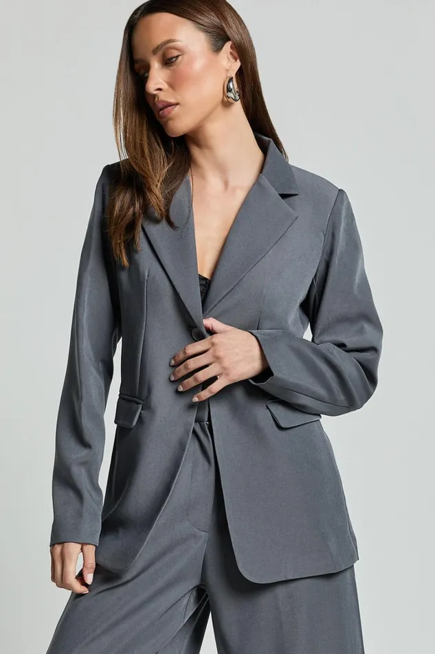 Daffy Blazer 8211 Cinched Waist Blazer In Grey Women Showpo Blazers
