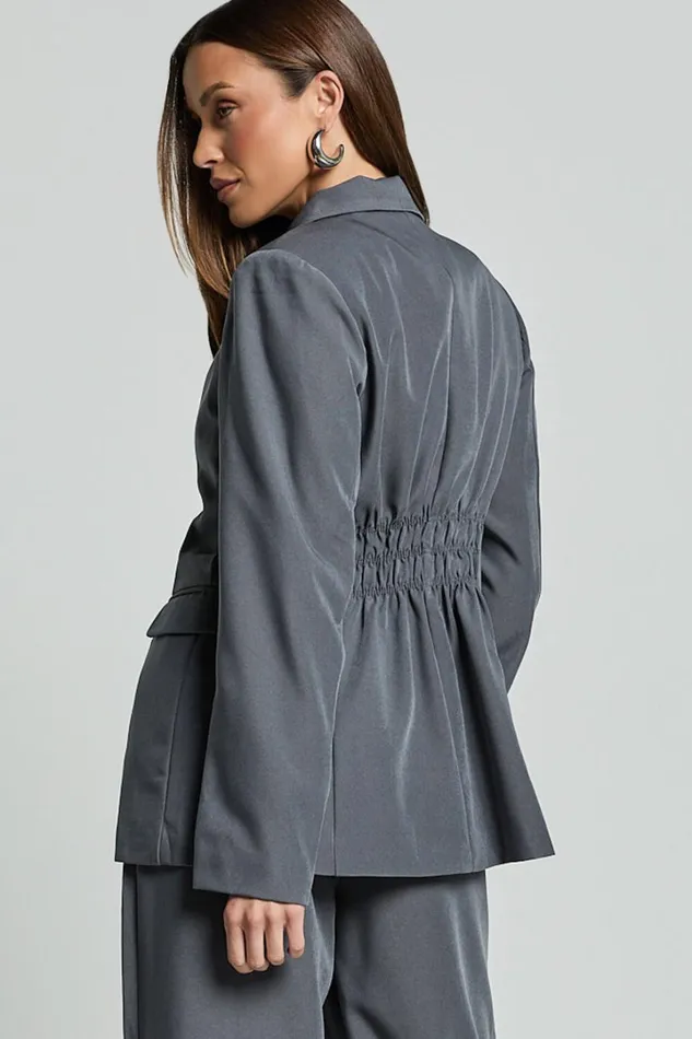 Daffy Blazer 8211 Cinched Waist Blazer In Grey Women Showpo Blazers