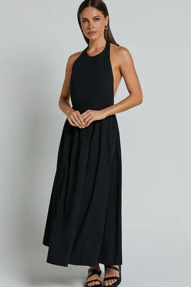 Dana Midi Dress 8211 Halter Neck Open Back Dress In Black Women Showpo Dresses
