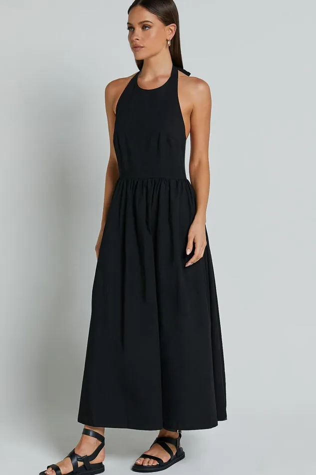 Dana Midi Dress 8211 Halter Neck Open Back Dress In Black Women Showpo Dresses