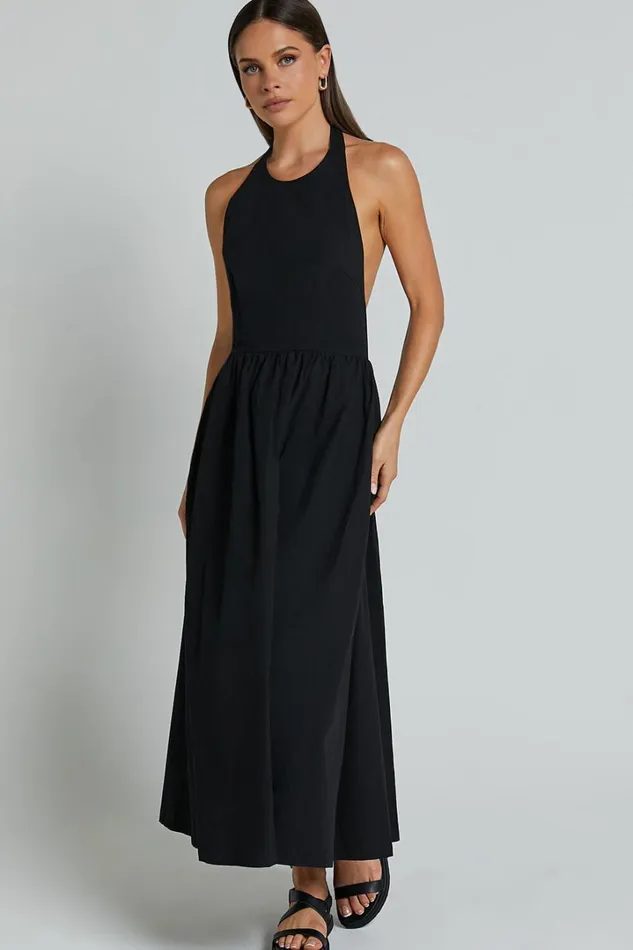 Dana Midi Dress 8211 Halter Neck Open Back Dress In Black Women Showpo Dresses