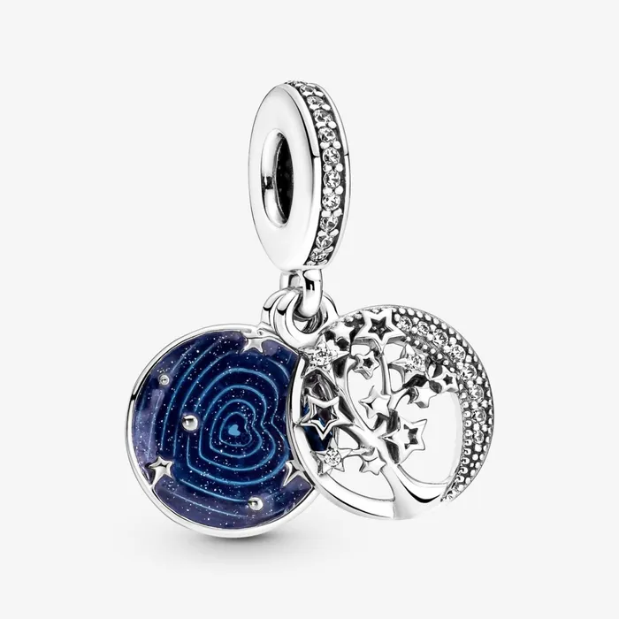 Dangle Charms Women Pandora Double Dangle Tree and Galaxy Moon Charm