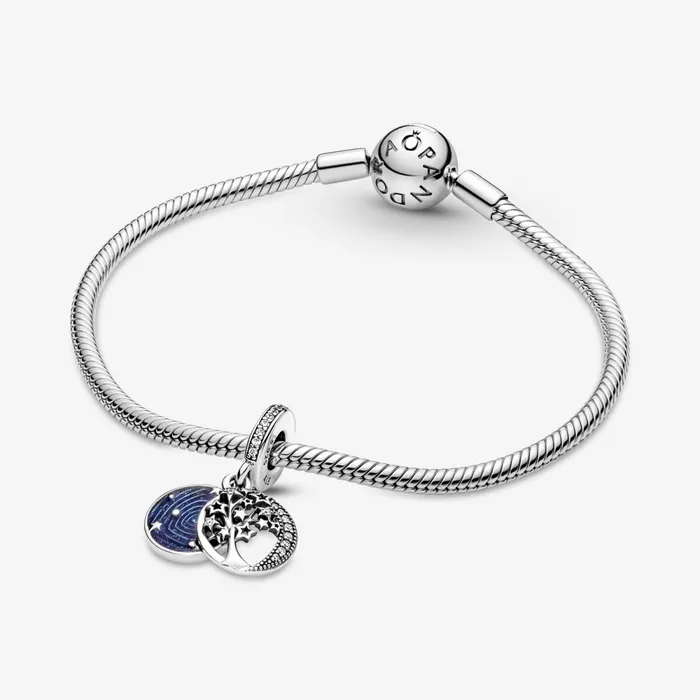 Dangle Charms Women Pandora Double Dangle Tree and Galaxy Moon Charm