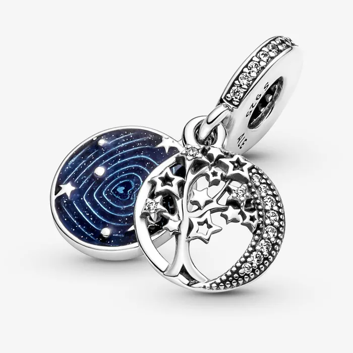 Dangle Charms Women Pandora Double Dangle Tree and Galaxy Moon Charm